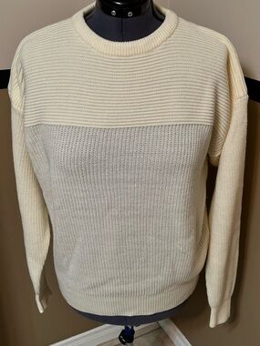 VTG Butter Yellow Sweater Mens 100% Acrylic Knit Med Fisherman Core Classic